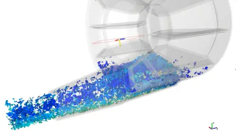 Obrázek 2: Tok částic reálných tvarů použitých v simulaci při vyprazdňování komory